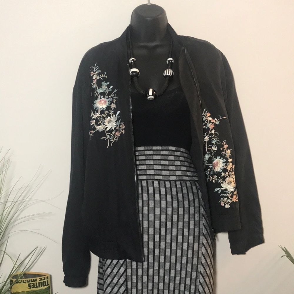A. Moss Embroidered Black Bomber Jacket - Picture 8 of 8
